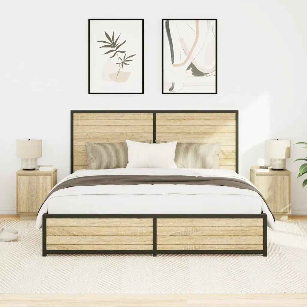 Set di 2 Comodini | Armadio da Notte | Mobiletto da notte con Luci a LED Rovere Sonoma 38x34x50 cm
