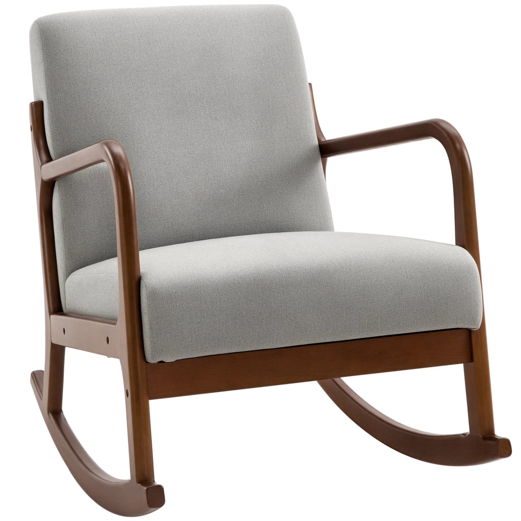Poltrona Imbottita a Dondolo in Legno e Tessuto Grigio ¨C Zephmum ¨C 64x86x80cm