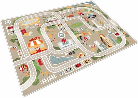 Tappeto per bambini - Area di gioco per strada - Universo animale - Adatto per divertimento - 1 pezzo - Blu Verde Grigio - Dimensioni: 80×120cm