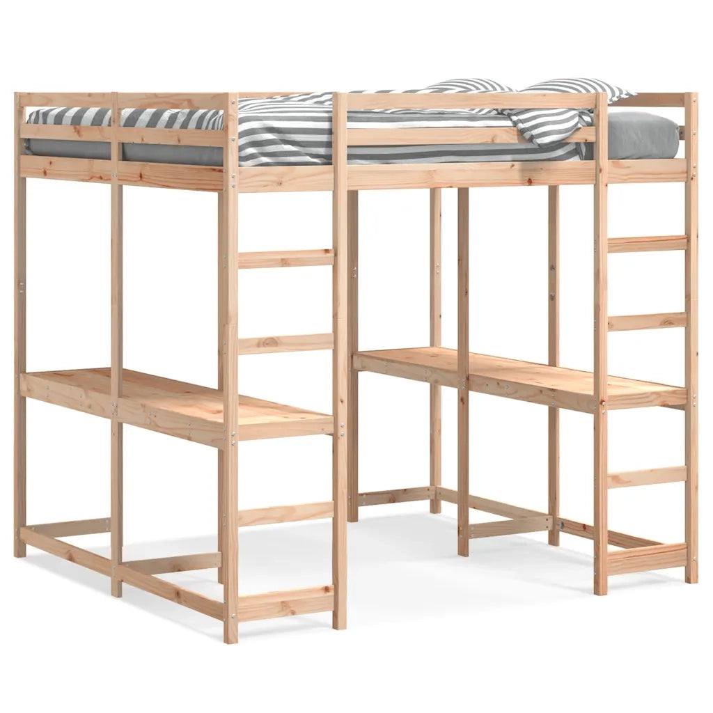 vidaXL Letto Soppalco con Scrivania e Scala 140x200 cm Massello Pino
