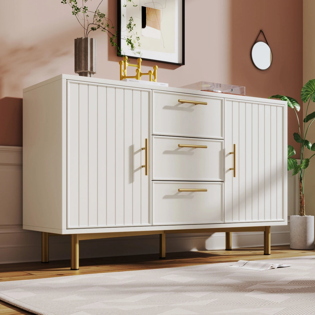 Cassettiera con 2 Ante e 3 Cassetti; Ripiano Regolabile; Stile Moderno; in Pannello Truciolare; Bianco; 120??40??75 cm