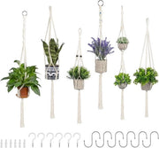 Set di corda macramé da 6 pezzi in cotone naturale per vasi di fiori e piante decorazione interna e esterna per soffitto balcone e parete in beige decorazione boho