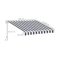Tenda da Sole a Bracci 2.5x2m Avvolgibile Manuale in Alluminio e Poliestere Blu e Bianco