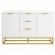 Credenza 120x40x76 cm bianca e oro in MDF e metallo， con cassetti e ante