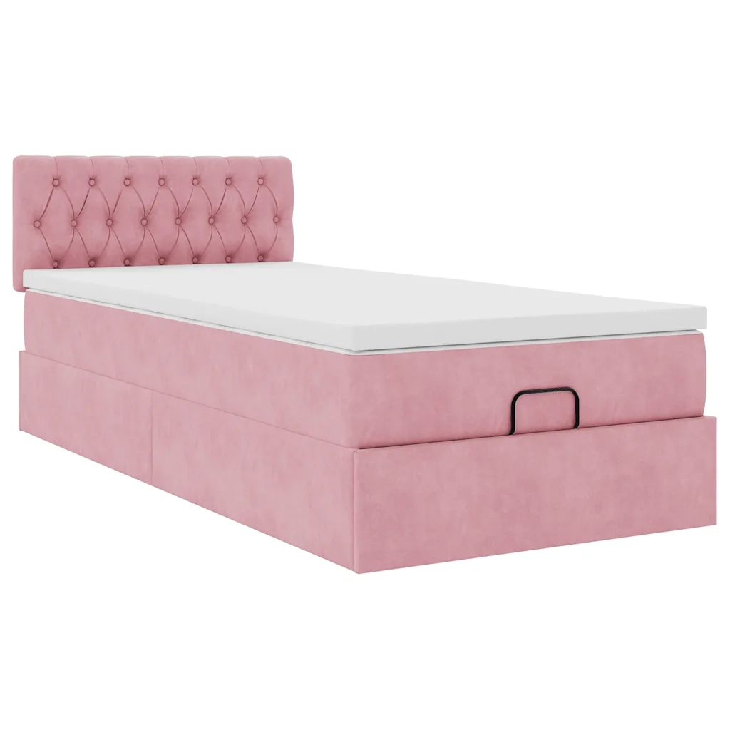 Struttura Letto Pouf con Materasso Rosa 90x190 cm in Velluto 3312667