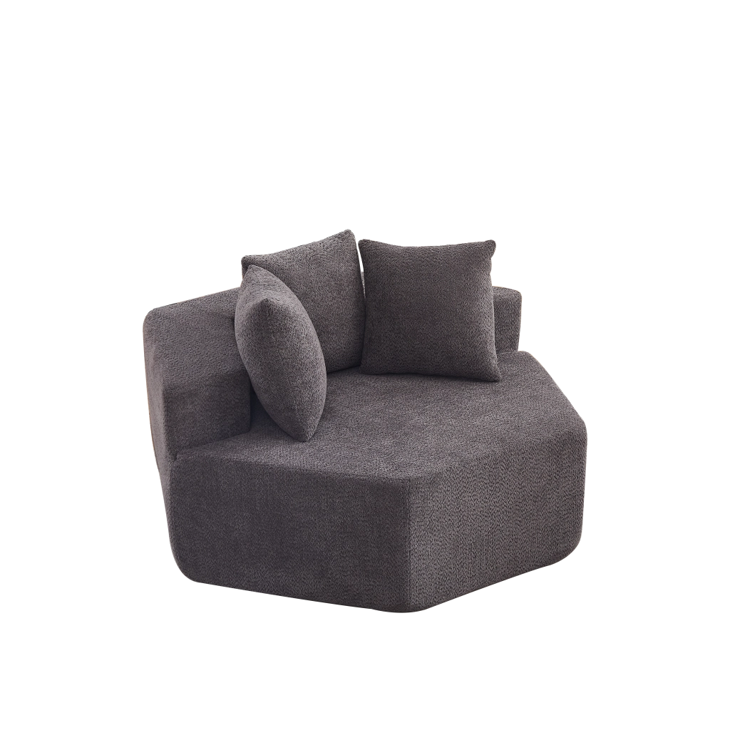 Poltrona modulare esagonale con seduta morbida e 3 cuscini, per relax, in chenille e schiuma con molle, grigio