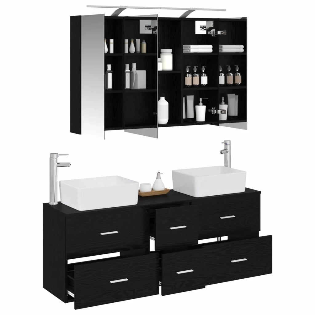 Set di mobili per il bagno 4 pcs Rovere Nero 3406856