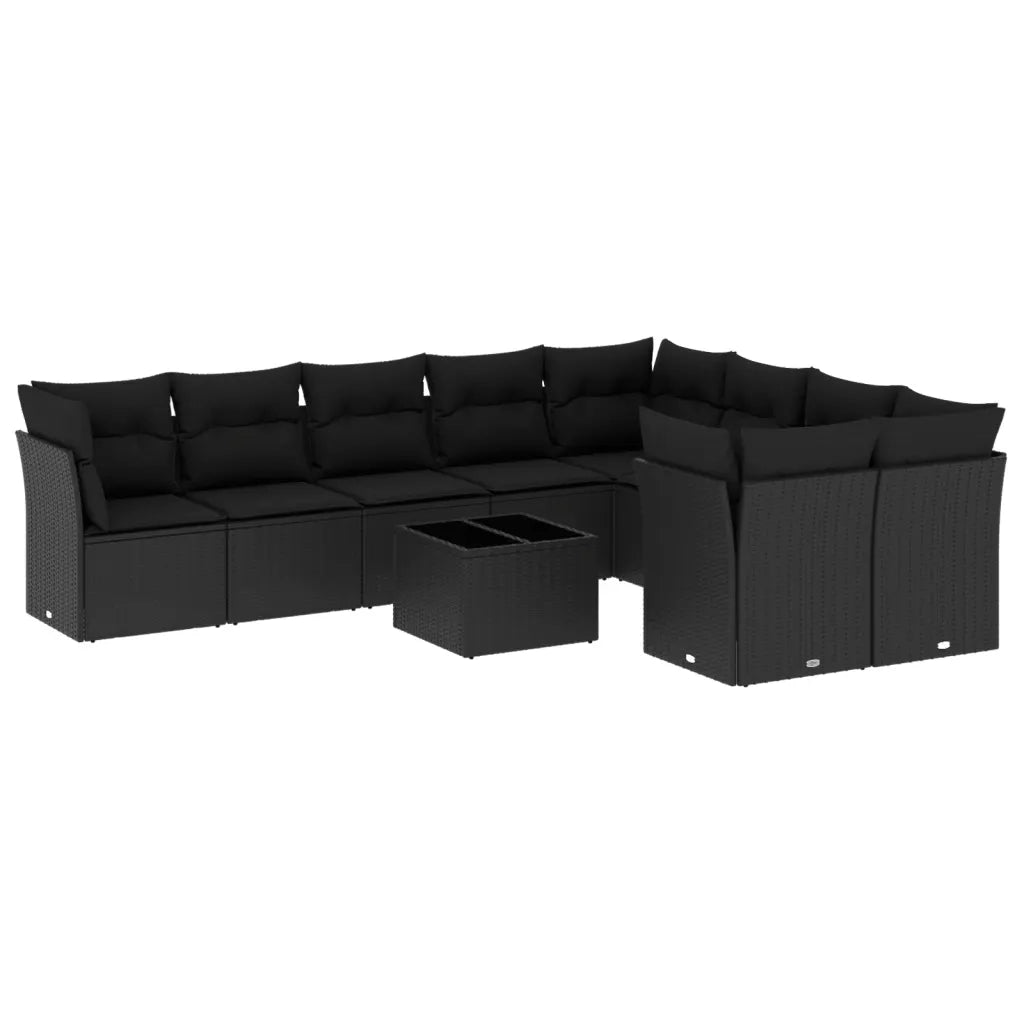Set Divani da Giardino 10pz con Cuscini in Polyrattan Nero