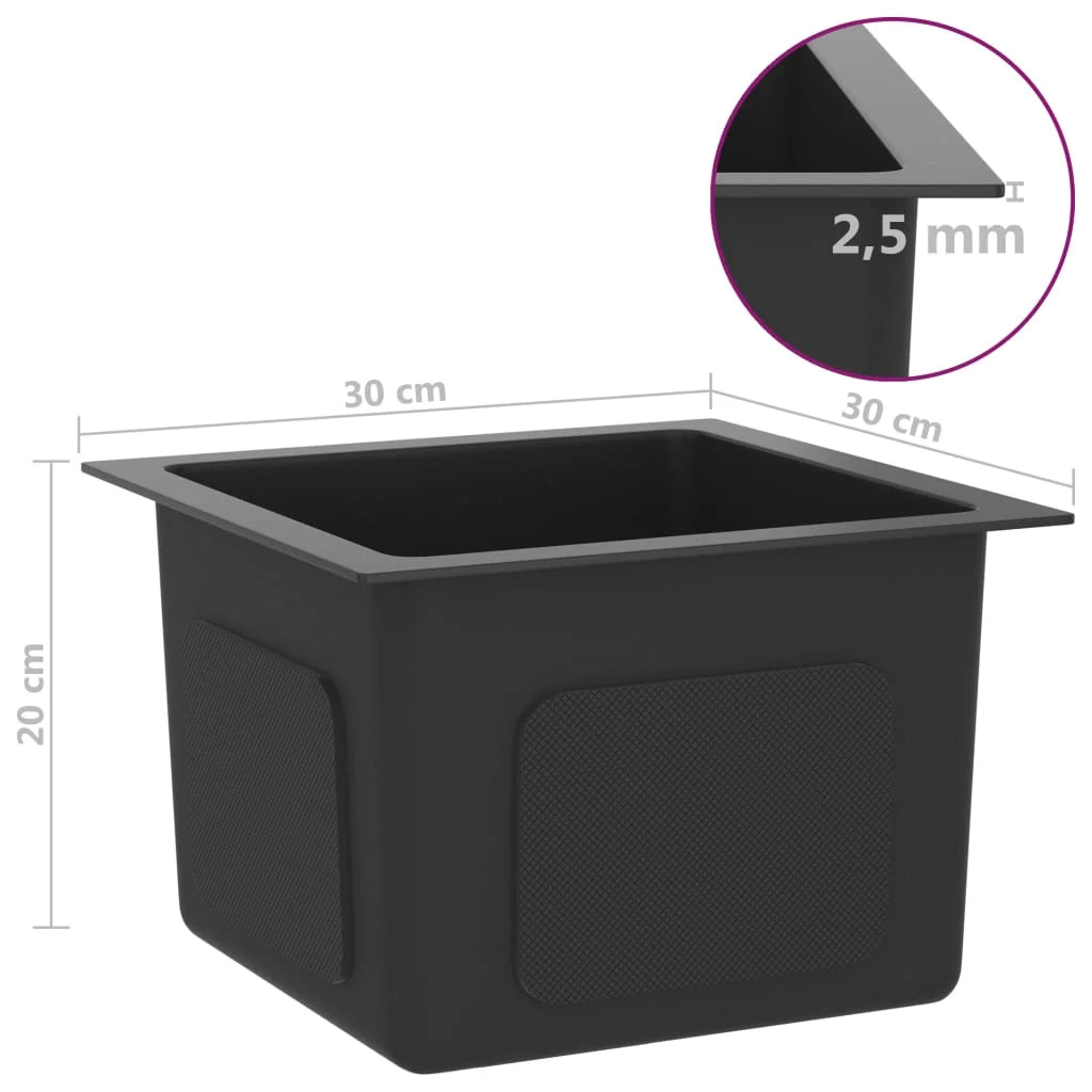 Lavello da cucina fatto a mano lavandino da bagno per interni 30 x 30 cm acciaio inox nero 02_0002450