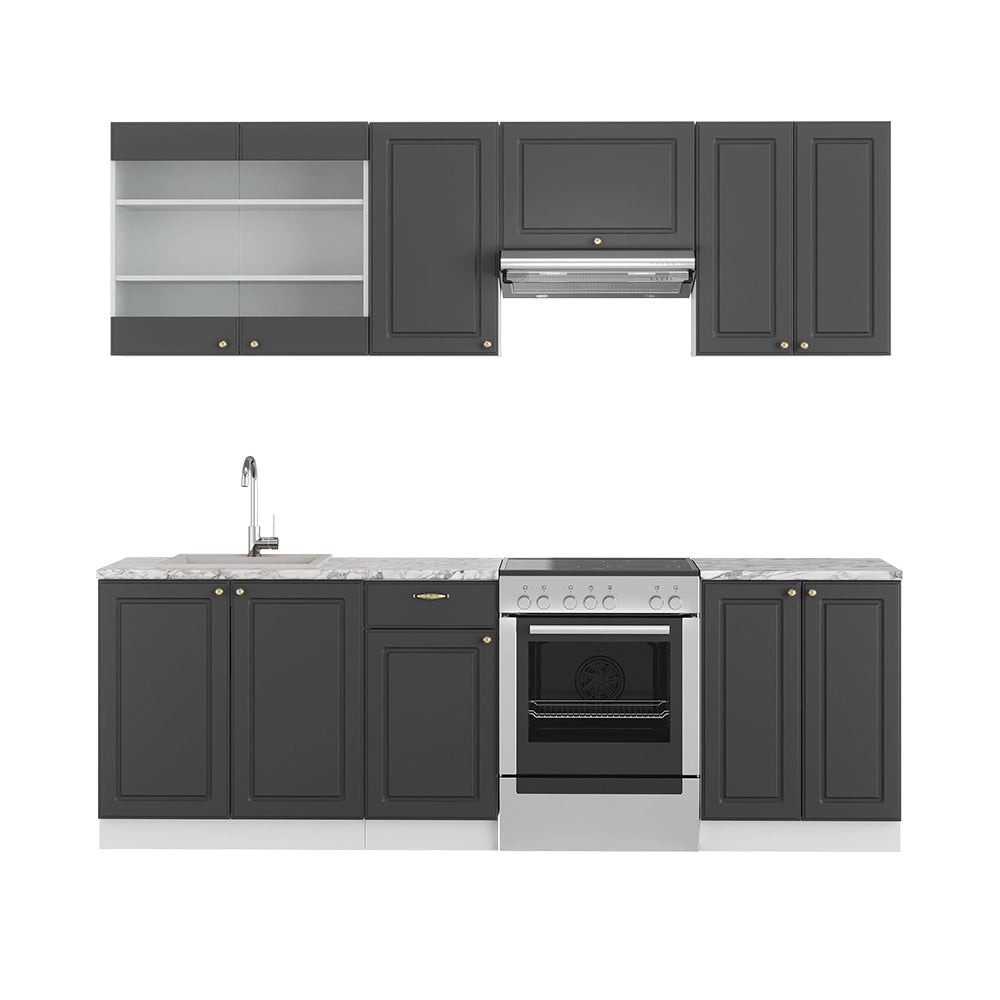 Cucina componibile Fame-Line Antracite-oro/Bianco 240 cm senza piano di lavoro Vicco