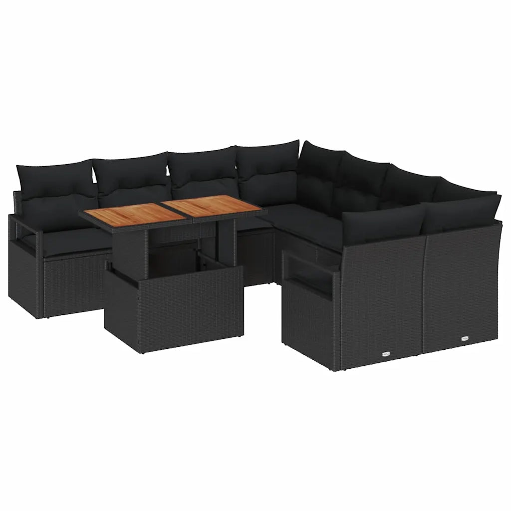 Set da Pranzo per Giardino con cuscino 9 pcs Nero e Marrone