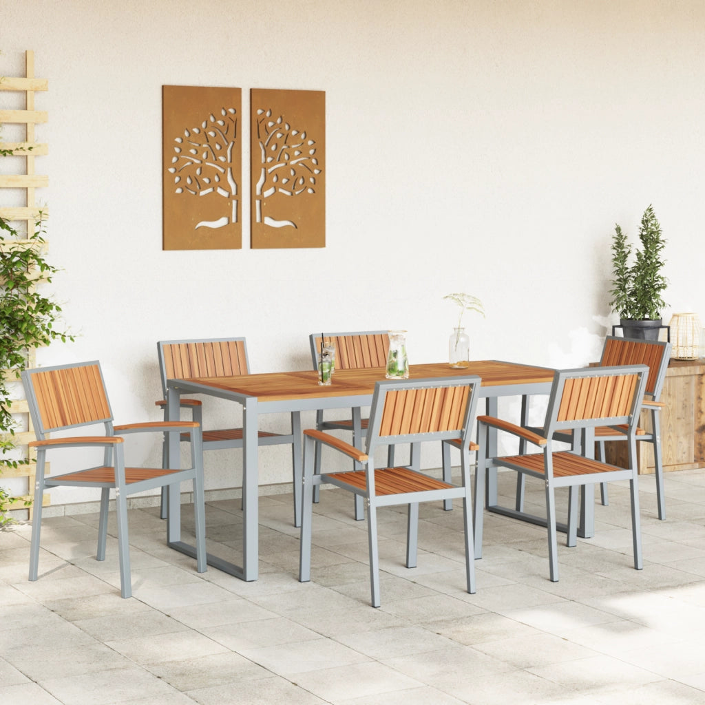 Set da Pranzo da Giardino 7 Pezzi in Legno Massello di Acacia e Metallo