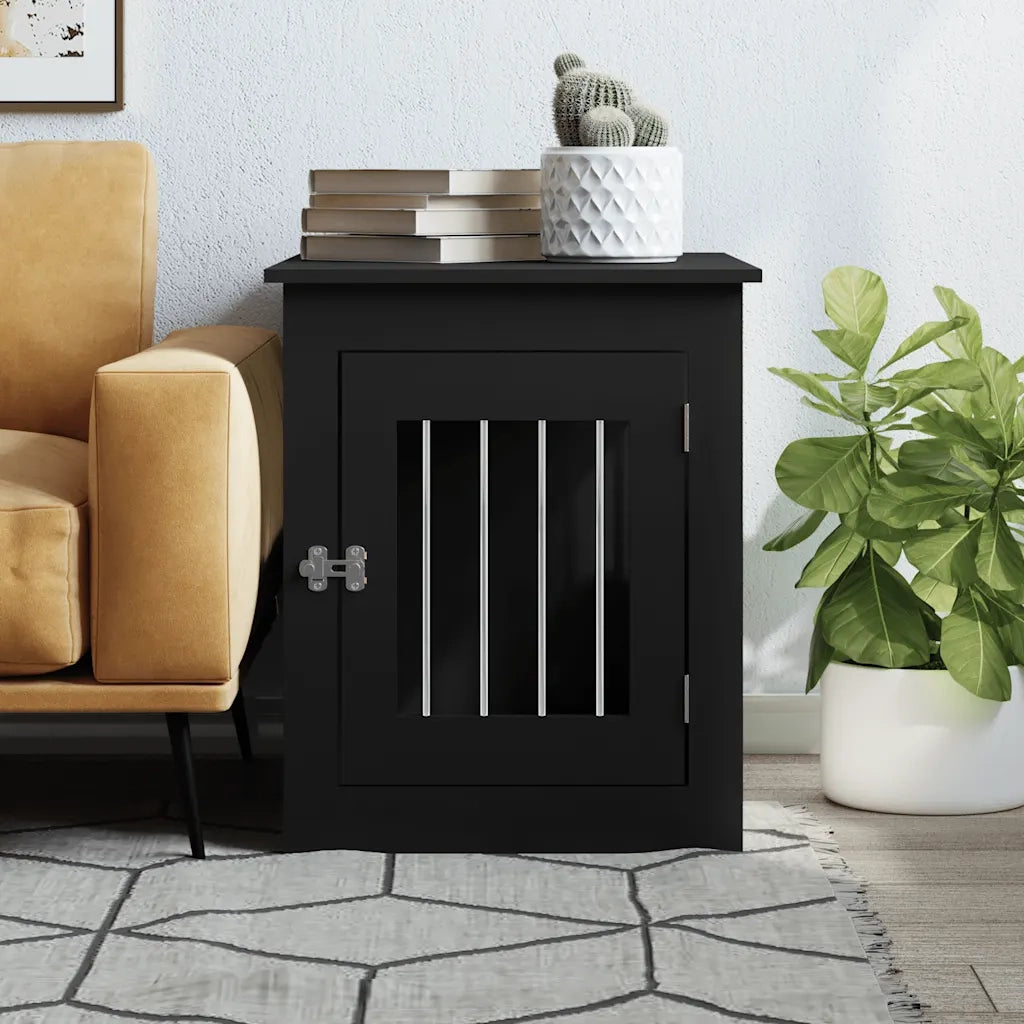 Gabbia Cani da Arredamento Nera 55x75x65cm Legno Multistrato 838317
