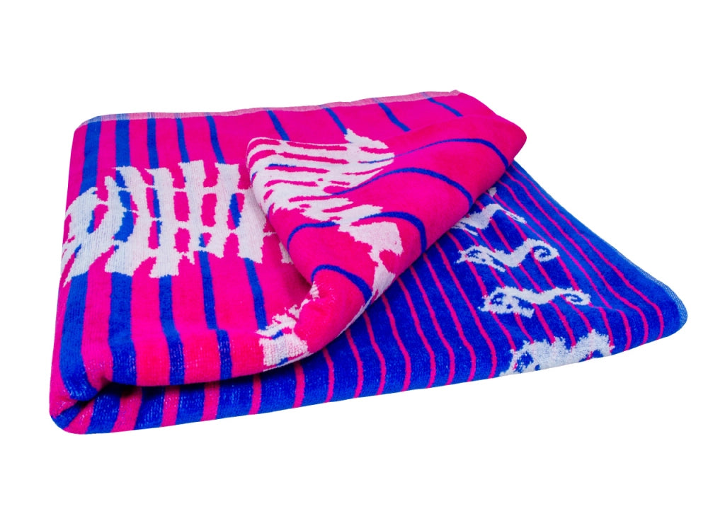 Telo Mare Jacquard Spugna Asciugamano Spiaggia Disegno Love Sea Horse - Telo Mare - Fucsia
