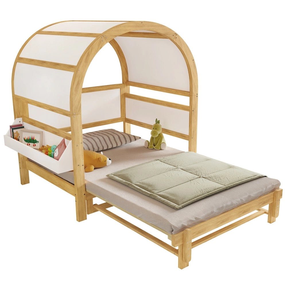 Letto a Soppalco Estensibile per Bambini ¨C MINIMAL ¨C Pino MDF, Bianco/Naturale, 140x200
