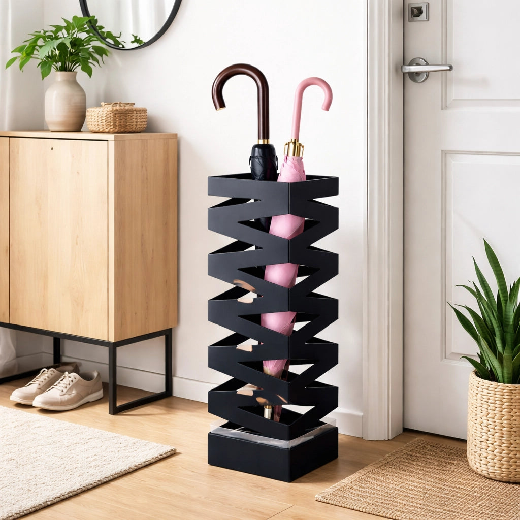 Porta Ombrelli Decorato H. 49 cm Metallo Verniciato Interno Esterno con Vaschetta Salvagoccia