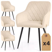 Set di 4 Sedie in velluto con cuciture a rombi VELTO Beige gambe nere