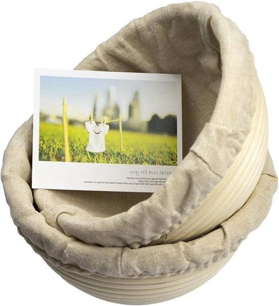Banneton per Pane Rotondo da Prova 18 cm - Cane Rotano Naturale - Forma per Pane con Maniglie e Taschino in Lino