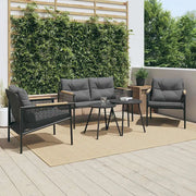 Set Mobili da Balcone 5 pz con Cuscini Nero in Acciaio 3283636