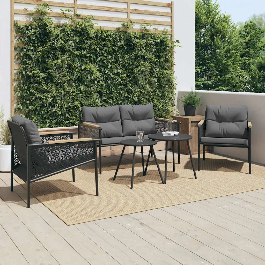 Set Mobili da Balcone 5 pz con Cuscini Nero in Acciaio 3283636