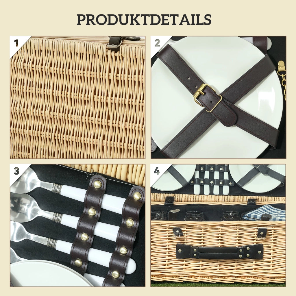 Cestino da Picnic in Legno di Salice per 4 Persone con Scomparto Isolato e Posate ¨C Minimal ¨C Naturale