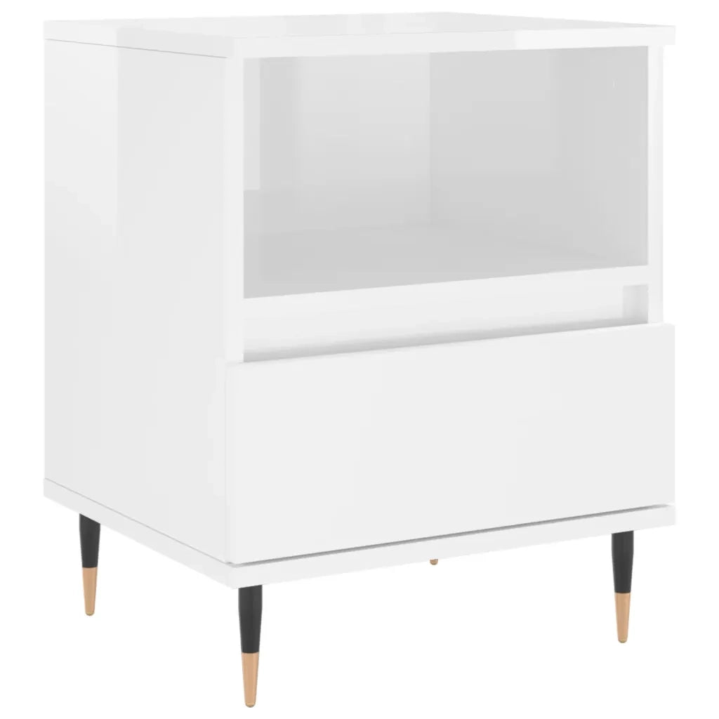 Set di 2 Comodini | Armadio da Notte | Mobiletto da notte Bianco Lucido 40x35x50 cm in Legno Multistrato