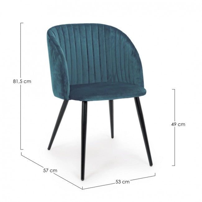 Set 2 Sedie 53x57x81,5h cm Queen Velvet Blu