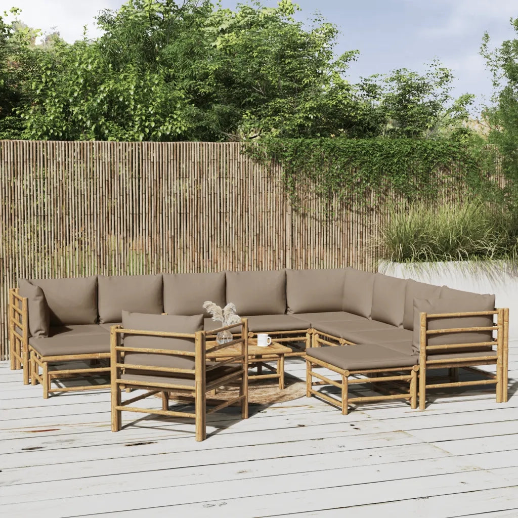 Set Salotto da Giardino 12pz con Cuscini Tortora BambÃ¹