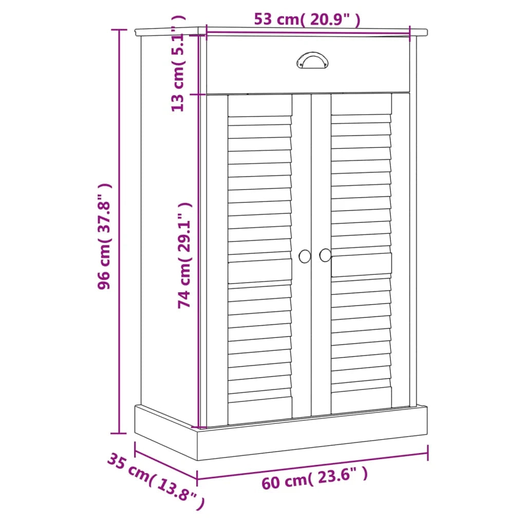 Scarpiera mobile contenitore per scarpe mobile per ingresso/corridoio/soggiorno 60 x 35 x 96 cm legno massello di pino marrone 02_0022114