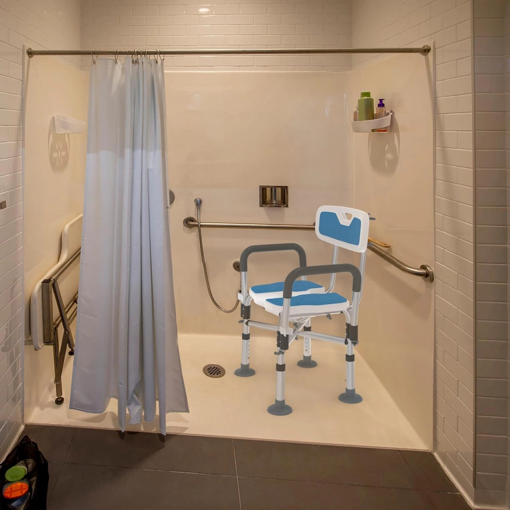 Sedia da doccia per anziani, regolabile in altezza, con design scanalato e telaio in alluminio incrociato, per bagno, vasca da bagno, fino a 200 kg, per doccia