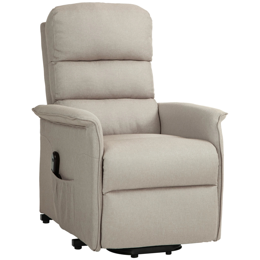 Poltrona Alzapersona Elettrica Reclinabile con Poggiapiedi, Telecomando e Tasca, Beige