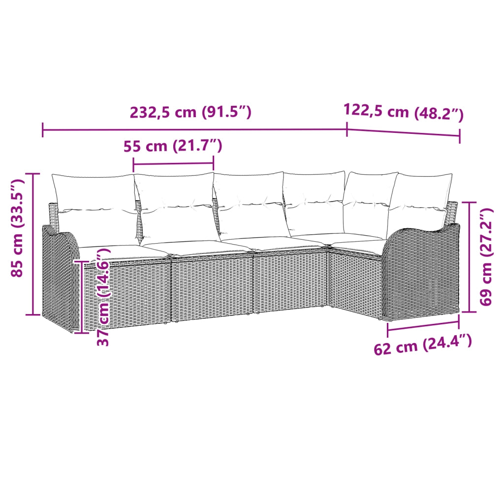 Set di Divani da Giardino  5 Pezzi con Cuscini Beige Rattan Sintetico