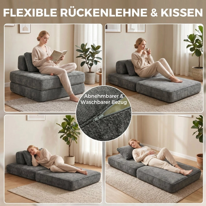 POLTRONA LETTO 2 in 1 senza struttura, schiuma 38 cm, Chenille Grigia