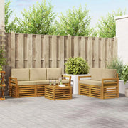 Set divani 6 pcs Naturale e Beige Legno di Acacia Massello