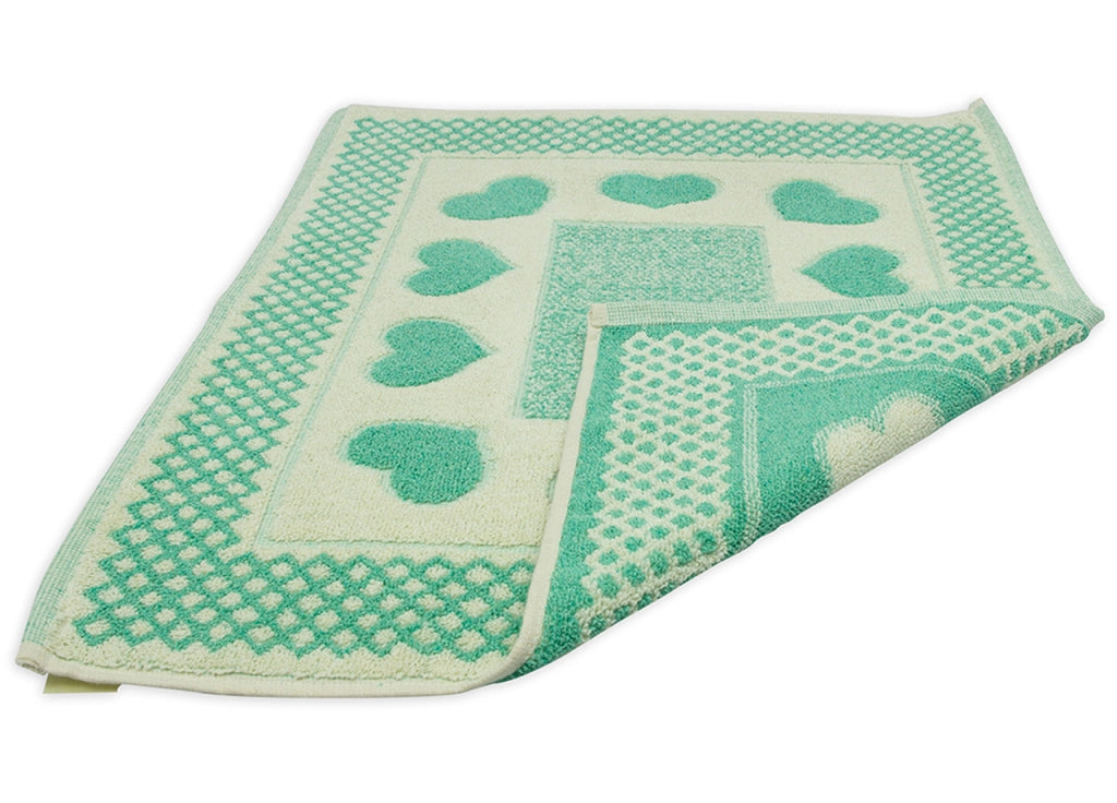 Tappeto Bagno Doccia Spugna Tappetino Assorbente Cotone Pelo Corto Mod. Love O.B - 45x60 - Verde Acqua