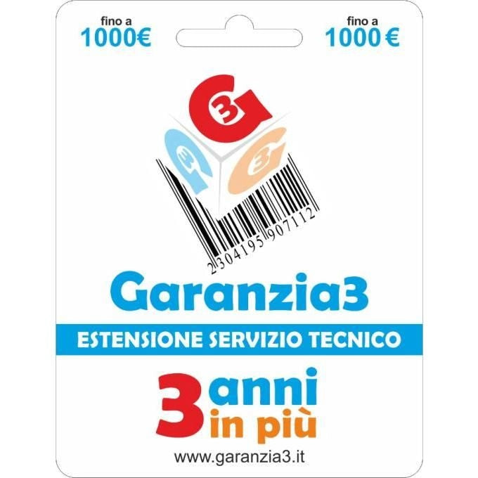 Garanzia3 estensione di servizio tecnico 3 anni in più con massimale di copertura a 1000 euro - GR3V-1000