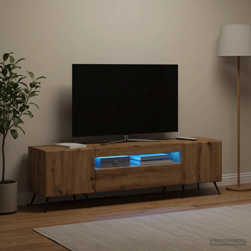 Mobile TV LED Rovere Artigianale Legno ingegnerizzato 897574