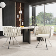 Set di 4 sedie da pranzo girevoli 360° in velluto beige e argento