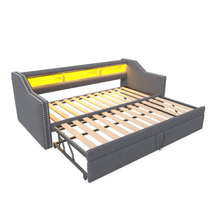 Divano letto - Xylo - 90/180x190 cm LED USB grigio scuro