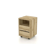 Cassettiera in quercia con ruote MELTO – 2 cassetti e 1 vano – Mobile contenitore in legno chiaro pratico