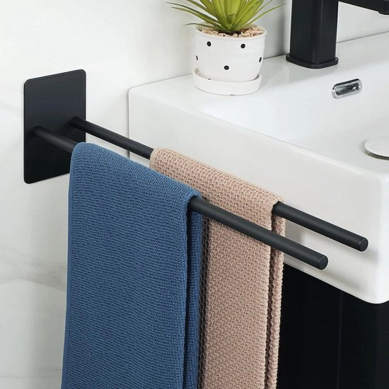 Sostegno asciugamano - Raccogli asciugamano - Senza forare - matzwart - Bagno e cucina - Doppio sostegno asciugamano - 40 cm