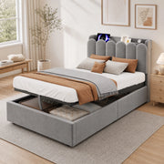 Letto per bambini imbottito 90x200 cm in velluto grigio con contenitore; USB Type-C e luce