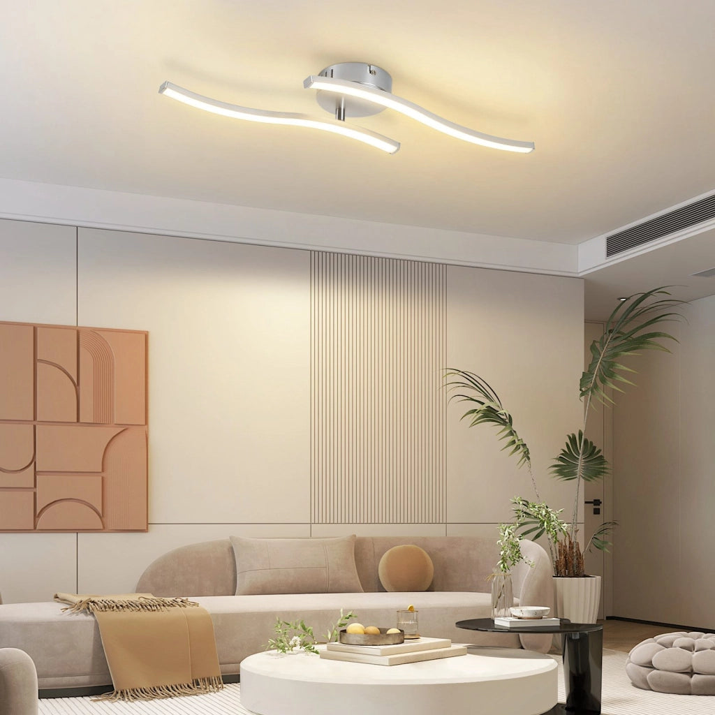ZMH Lampada da Soffitto LED Moderna Argento 12W 3000K Luce Calda Onde Design per Corridoio Camera da Letto Ufficio
