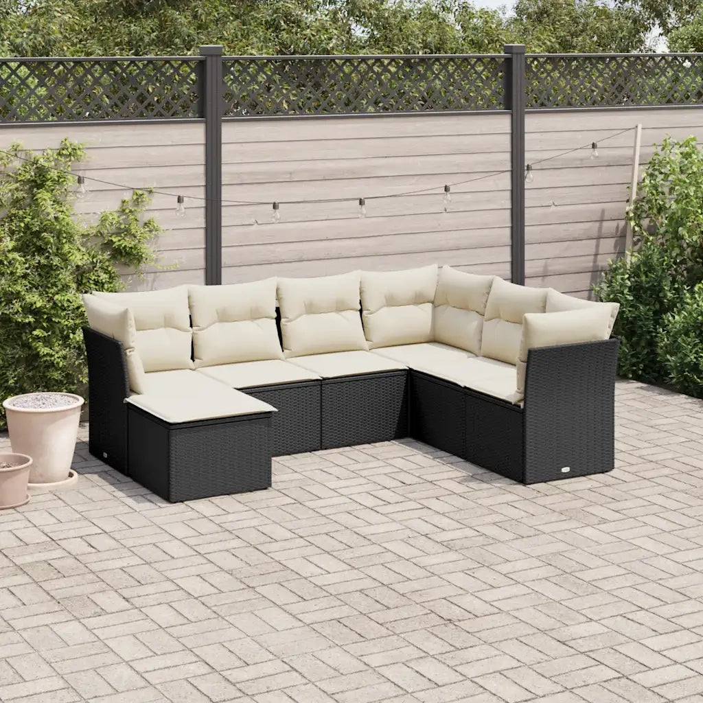Set Divani da Giardino con Cuscini 7pz Nero Polyrattancod mxl 87263
