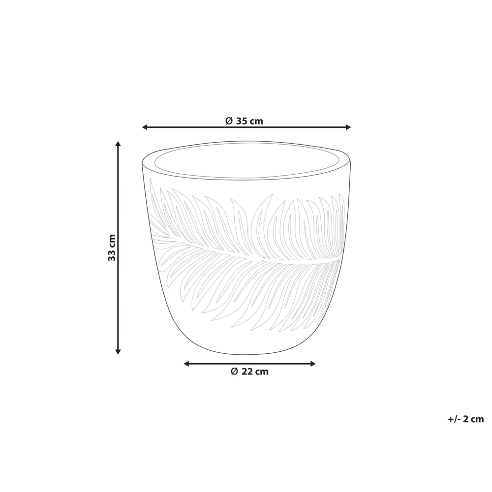 Vaso per piante da esterno in fibra di argilla bianca 35 x 35 x 33 cm Vaso rotondo resistente alle UC Motivo a foglie tradizionale