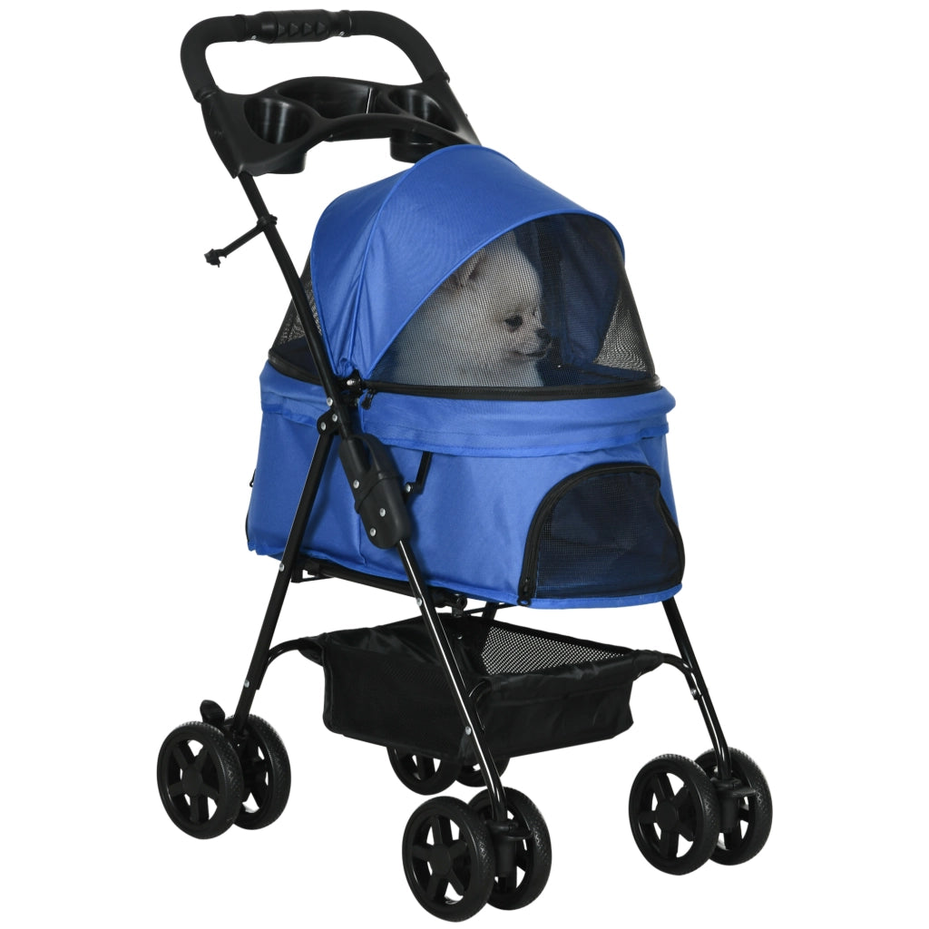 Carrozzina per Cani Pieghevole ¨C zephmum ¨C Blu, Telaio in Metallo, 67x45x96 cm