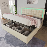 Letto matrimoniale in similpelle bianco 160x200 LED doghe vano senza materasso