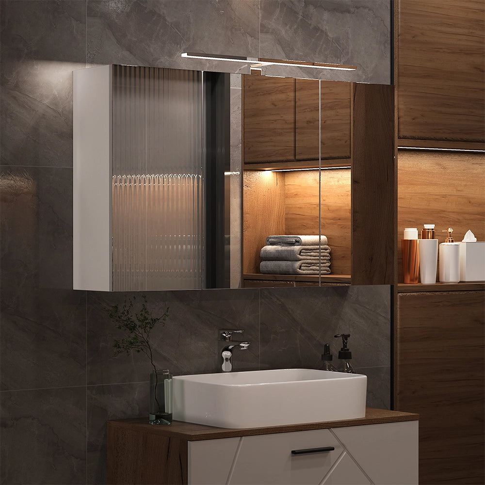 Vicco Mobile a specchio per il bagno Bianco 100 x 60 cm con 3 porte e illuminazione a LED