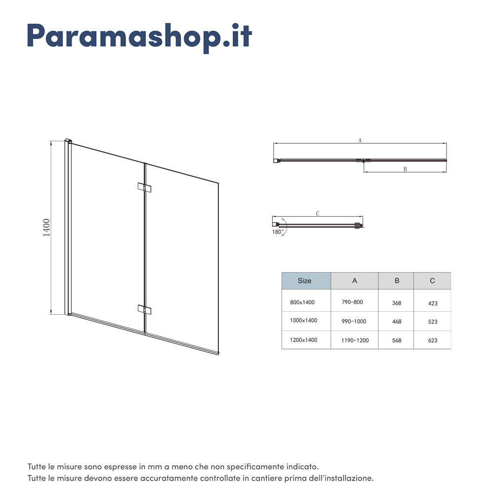 Parete sopravasca a libro 100 cm vetro trasparente | Magnolia