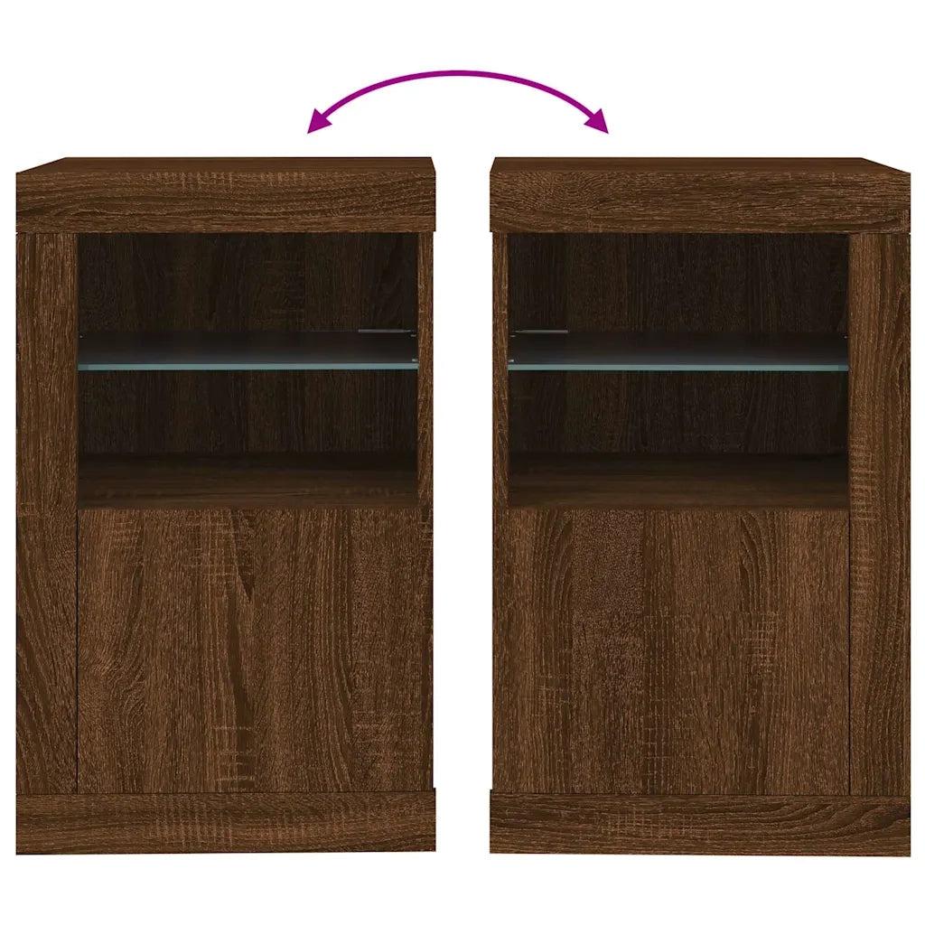 Mobiletto laterale moderno con illuminazione a LED 41 x 37 x 67 cm ampio spazio contenitivo stile contemporaneo legno di rovere 02_0049374